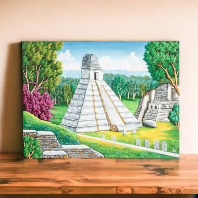Tikal Ruins,'Signed Impressionist Oil on Canvas Tikal Painting'