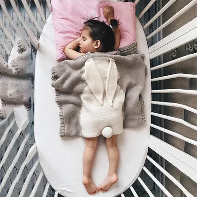 Couverture Tricotée avec Oreilles de Lapin pour Bébé, Enveloppe de Poussette pour Nouveau-Né, Couette de Sommeil