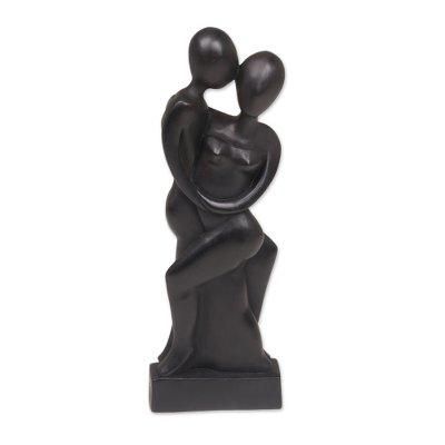 Our Love,'Artisan Hand-Carved Suar Wood Lovers Statuette from Bali'