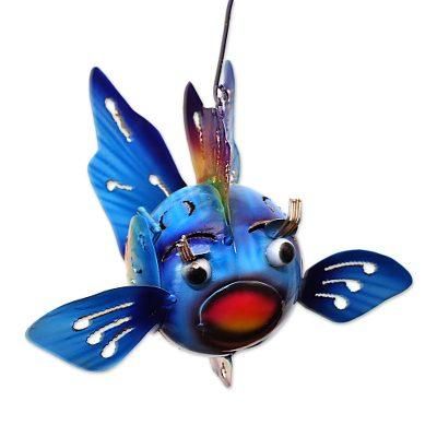 Bright Fish,'Steel Fish Hanging Tealight Holder from Bali'