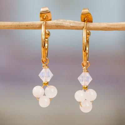 Classic Affair,'14k Gold-Plated Rose Quartz Half-Hoop Earrings'