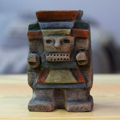 'Hand-Painted Folk Art Traditional Tlaloc Ceramic Sculpture'