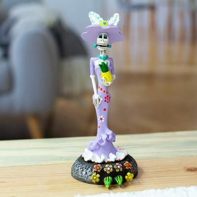 The Glorious Catrina,'Handcrafted Floral Lavender Catrina Sculpture on Floral Base'