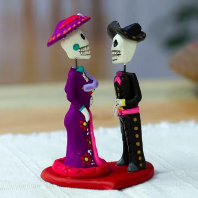 'Hand-Painted Romantic Ceramic Day of The Dead Sculpture'