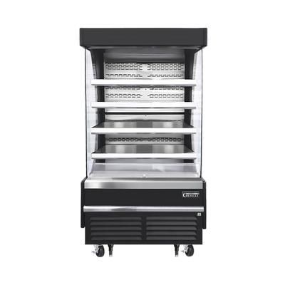 Everest Refrigeration EOMV-36-B-28-T 37 1/4" Vertical Open Air Cooler w/ 5 Levels, Black, 115v, 4 Steel Shelves, Glass Side Panels