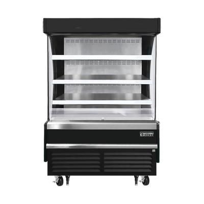 Everest Refrigeration EOMV-48-B-28-S 48" Vertical Open Air Cooler w/ 4 Levels, Black, 115v, 3 Steel Wire Shelves, Stainless Steel