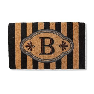 Ameile Cabana Stripe Monogrammed Coco Door Mat - Black, 24" x 39" in Black, U - Frontgate