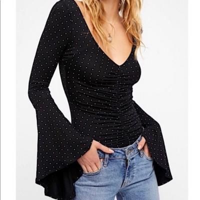 Free People Tops | Free People We The Free What A Babe Black White Polka Dot Top Xs | Color: Black/White | Size: Xs