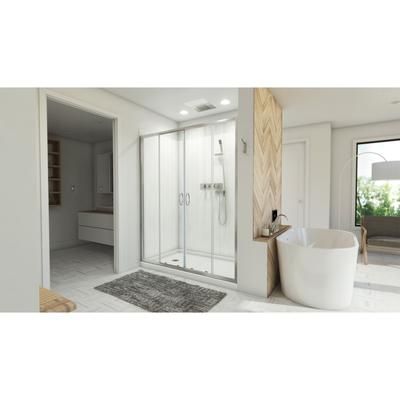 Dreamline DreamLine Visions 34 inch D x 60 inch W x 78 3/4 inch H Semi-Frameless Sliding Shower Door in Brushed Nickel, Left Drain Shower Base, and Wall Kit in White D2116034XXL0004