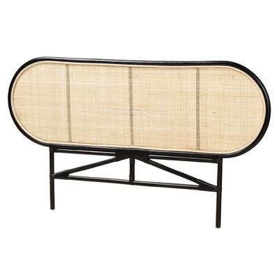 Reegan Modern Bohemian Natural Brown Rattan Queen Size Standalone Headboard by Baxton Studio in Black Brown Rattan