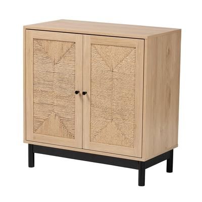 Cherelle Mid-Century Modern Light Brown And Black 2-Door Storage Cabinet by Baxton Studio in Light Brown Black