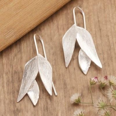 'Minimalist Aloe Vera-Shaped Sterling Silver Drop Earrings'