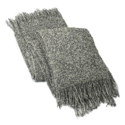 Cozy Grey,'Hand Woven Grey Boucle Alpaca Blend Throw from Peru'