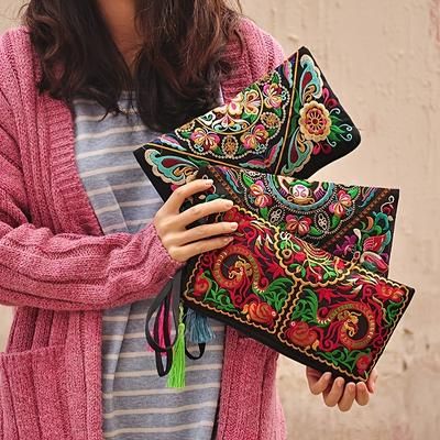 Women's Embroidered Wallet, Niche Vintage Zip Clutch, Large Capacity Coin Purse, Women's Phone Case