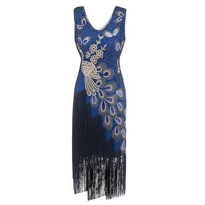 Anni Ruggenti Anni 1920 Lunghezza al ginocchio Vestito Abito Flapper Abito da cocktail Senza maniche Il grande Gatsby Invitato al matrimonio Paillettes Frangia con nappe Scollo a V Costume Per donna
