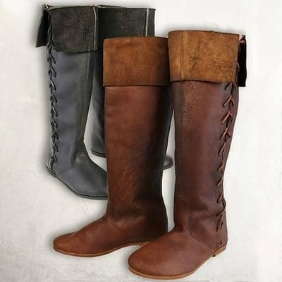 Retrò Vintage Medievale Rinascimento Scarpe Stivali al ginocchio Stivali jazz piatti Pirata Vichingo Ranger Elfico Tinta unica Costume Per uomo Per donna Costumi da pirata Halloween Carnevale