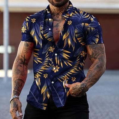 Per uomo Pop art Foglie Piante tropicali Camicia Camicia hawaiana Camicia Aloha Manica corta Camicia Collo ripiegabile Di tendenza Originale Informale Strada Giornaliero Per eventi Rosso verde Nero