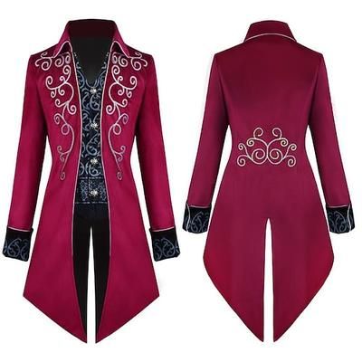 Vintage Punk Gotico Medievale Cappotto Costume Cosplay Smoking Ebenezer Scrooge Dickens Principe Vampiro Elfo Ricamato Costume Per uomo Reale Stile Steampunk Natale Halloween Carnevale Carnevale