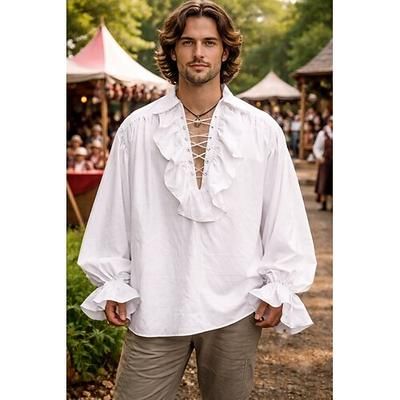 Medievale Rinascimento Steampunk Blusa / Camicia Pirata Cavaliere Vichingo Costume Per uomo Costumi da pirata Halloween Carnevale Performance Festa / Sera LARP Adulti Camicia