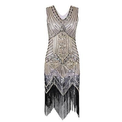Anni Ruggenti Anni 1920 Lunghezza al ginocchio Vestito Abito Flapper Abito da Ballo Senza maniche Il grande Gatsby Charleston Invitato al matrimonio Frangia con nappe Scollo a V Costume Per donna