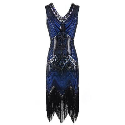 Anni Ruggenti Anni 1920 Lunghezza al ginocchio Vestito Abito Flapper Abito da Ballo Senza maniche Il grande Gatsby Charleston Invitato al matrimonio Frangia con nappe Scollo a V Costume Per donna
