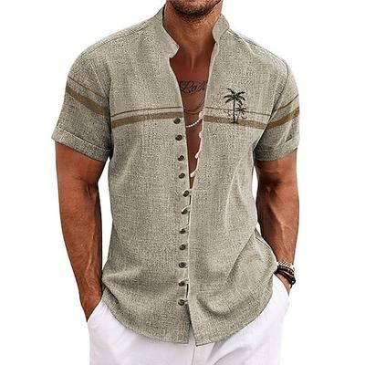 Per uomo Albero di Cocco Piante Tropicali Camicia Camicia hawaiana estiva Camicia Aloha Manica Corta Camicia Collo alla coreana Moda Streetwear Designer All'aperto Vacanza Streetwear Blu Viola Verde