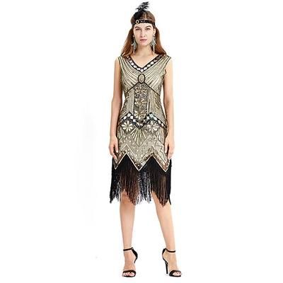Anni Ruggenti Anni 1920 Lunghezza al ginocchio Lunghezza media Vestito Abito Flapper Abito da Ballo Senza maniche Il grande Gatsby Charleston Taglie Forti Invitato al matrimonio Scollo a V Spacco a V