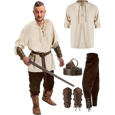 Retrò Vintage Medievale Rinascimento Pantaloni Abiti Cintura in Vita Pirata Vichingo Ranger Costume Per uomo Vichingo Fantasia Halloween Carnevale Mascherata Carnevale Performance Mascherata Adulti