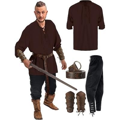 Retrò Vintage Medievale Rinascimento Pantaloni Abiti Cintura in Vita Pirata Vichingo Ranger Costume Per uomo Vichingo Fantasia Halloween Carnevale Mascherata Carnevale Performance Mascherata Adulti