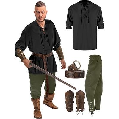 Retrò Vintage Medievale Rinascimento Pantaloni Abiti Cintura in Vita Pirata Vichingo Ranger Costume Per uomo Vichingo Fantasia Halloween Carnevale Mascherata Carnevale Performance Mascherata Adulti
