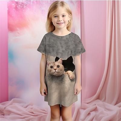 Da ragazza 3D Gatto Pigiami Camicia da notte Manica corta Stampa 3D Estate Attivo Di tendenza stile sveglio Bambino 3-12 anni Girocollo Interni Casual Al coperto Standard