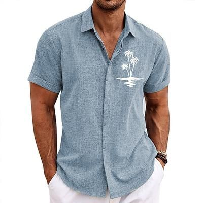Per uomo Albero di cocco Piante tropicali Camicia Camicia hawaiana Camicia Aloha Maniche corte Camicia Collo ripiegabile Di tendenza Originale Informale Esterno Strada Informale Blu Verde Cachi S M L