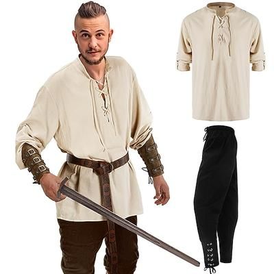 Retrò Vintage Medievale Rinascimento Blusa / Camicia Costume Cosplay Abiti Pirata Vichingo Crociato Ranger Costume Per uomo Vichingo Fantasia Halloween Carnevale Mascherata Casual Quotidiano LARP