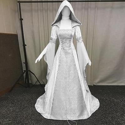 Retrò Vintage Medievale Rinascimento Lunghezza al pavimento Vestito Normale Manica del polsino svasato Vichingo Straniero Taglie Forti Elfico Costume Per donna Celtico Reale Halloween Carnevale