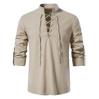 Medievale Rinascimento 17° secolo Lunghezza media Blusa / Camicia Costume Cosplay Cavaliere Vichingo Cavaliere Celtico Elfico Coulisse Tinta unita Costume Per uomo Costumi da pirata Fantasia