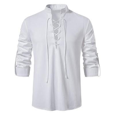 Medievale Rinascimento 17° secolo Lunghezza media Blusa / Camicia Costume Cosplay Cavaliere Vichingo Cavaliere Celtico Elfico Coulisse Tinta unita Costume Per uomo Costumi da pirata Fantasia