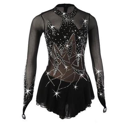 Vestito da pattinaggio artistico Per donna Da ragazza Pattinaggio sul ghiaccio Vestiti Completi Rosa baby Lilla Nero Elevata elasticità Competizione Vestiti da pattinaggio sul ghiaccio Fatto a mano