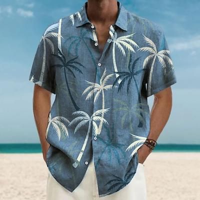 Per uomo Albero di cocco Piante tropicali Camicia Camicia hawaiana Camicia Aloha Maniche corte Camicia Collo ripiegabile Di tendenza Streetwear Originale Esterno Strada Informale Blu Viola Marrone S
