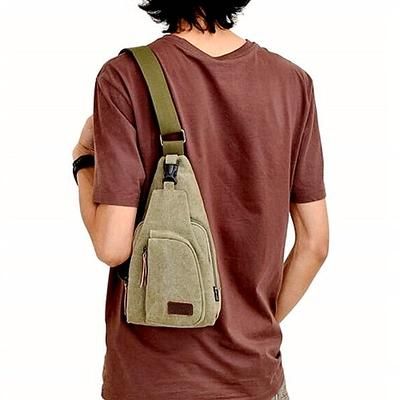 Unisex Borsa a tracolla Sling Borsello da petto Tela Esterno Sport Tinta unita Nero Verde militare Marrone