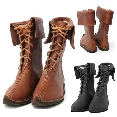 Retrò Vintage Medievale Rinascimento Scarpe Mascherata Cosplay Vichingo Crociato Costume Per uomo Unisex Celtico Costumi da pirata Carnevale Halloween Mascherata Scarpe