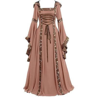 Medievale Rinascimento 18° Secolo Lunghezza lunga Vestito Manica del polsino svasato Vichingo Straniero Taglie Forti Elfico Tinta unica Collo quadrato Costume Per donna Celtico Fantasia Mascherata