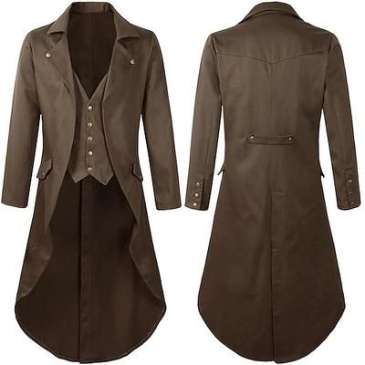 Capotto Medievale Punk e Gotico Retro Vintage Tuxedo Cappotto da Codino Vampiro Cavaliere Abbigliamento Elegante Uomo Steampunk Natale Performance Festa Sera LARP Cappotto per Adulti Costume