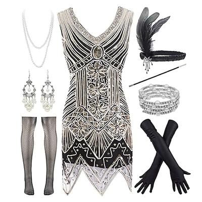 Anni Ruggenti Anni 1920 Mini Vestito Abito Flapper Abiti Senza maniche Il grande Gatsby Invitato al matrimonio Paillettes Scollo a V Costume Per donna Festa serale speakeasy Festa / Sera Adulti