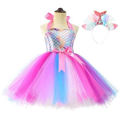 Sirena Coda da Sirena Ariel Aqua Princess Abito da damigella Costume per festa a tema Abiti in tulle Cosplay for Ragazze Bambini Carnevale Mascherata Settimana del libro Matrimonio Ospite di nozze