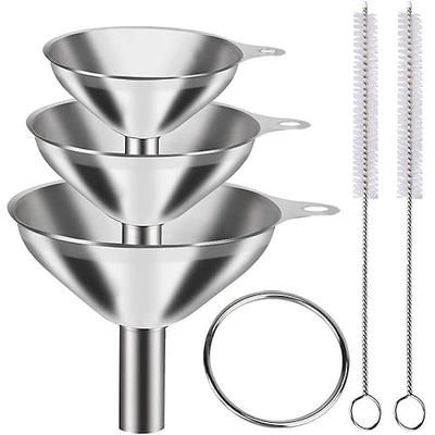 3/5 imbuti in acciaio inossidabile per uso cucina, set di 3 piccoli imbuti grandi e piccoli, imbuti per matracci in polvere da cucina in metallo per riempire bottiglie di spezie per acqua e liquori, 2