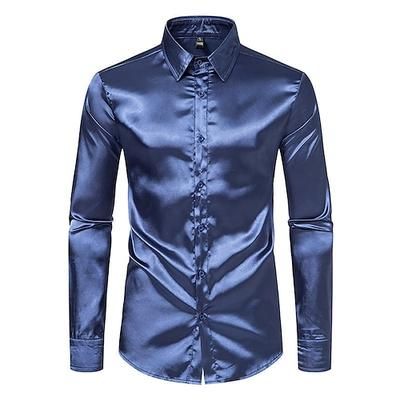 Retrò Vintage Anni '80 Metallico Lucido Camicia Disco Tinta unica Collo ripiegato Costume Per uomo Costume di Carnevale Giorno dei Re Carnevale Club Performance Parata dell'Orgoglio Adulti Camicia
