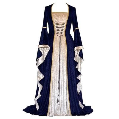 Abito Retrò Vintage Medievale Abito da cocktail Lunghezza al pavimento Lunghezza lunga Vestito Abito da Ballo Manica del polsino svasato Vichingo Straniero Taglie Forti Elfico Costume Per donna