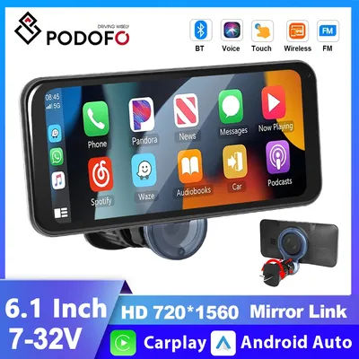 Podofo 6.1" Car Monitor Wireless CarPlay Screen Android Auto Multimedia Player Support Apple Airplay Bluetooth