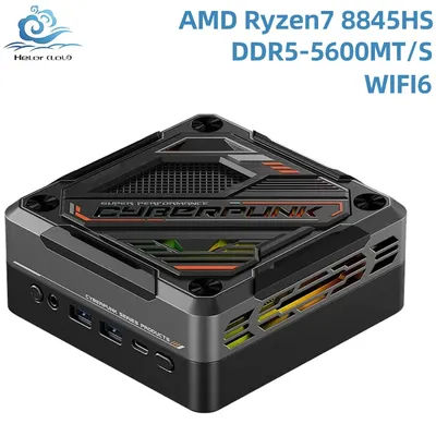 Helorpc Gaming Mini PC AMD Ryzen R7-7840HS/R7-8845HS DDR5 M.2 NVME Support Win10/11 System Office Desktop Computer