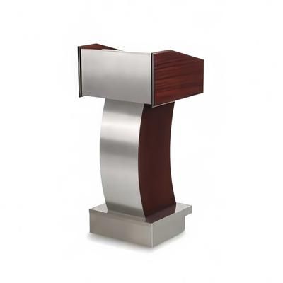 Forbes Industries 5891 Floor Podium w/ 2 Open Sections - 22 1/2"L x 21 1/2"W x 47"H, Wood w/ Silver Panels, Brown